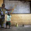 Ladi T. Danlami with schoolchildren in Yangoji Primary School where she is a teacher, Abuja State, Nigeria on the 4th October, 2012.