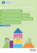 Publication cover with title text and designed images of children 